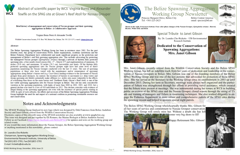 The Belize Spawning Aggregation Working Group Newsletter