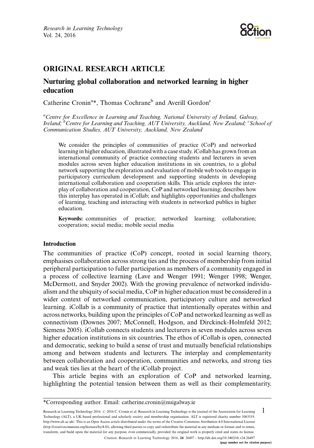 ORIGINAL RESEARCH ARTICLE Nurturing Global Collaboration And