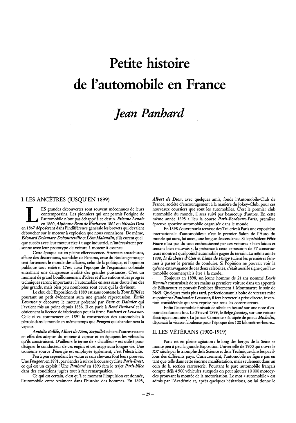 Petite Histoire De L'automobile En France Jean Panhard