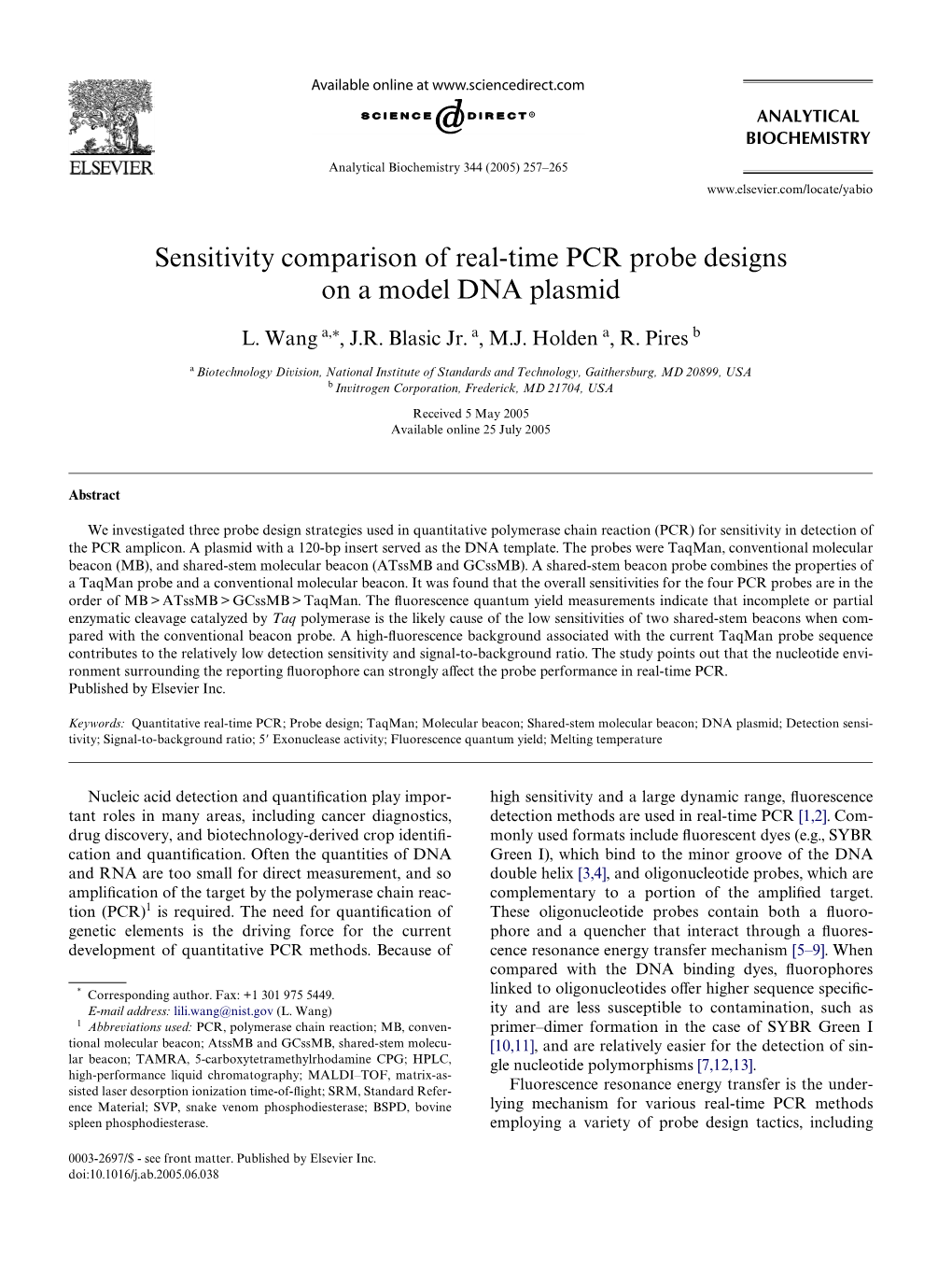 Sensitivity Comparison of Real-Time PCR Probe Designs on a Model DNA Plasmid