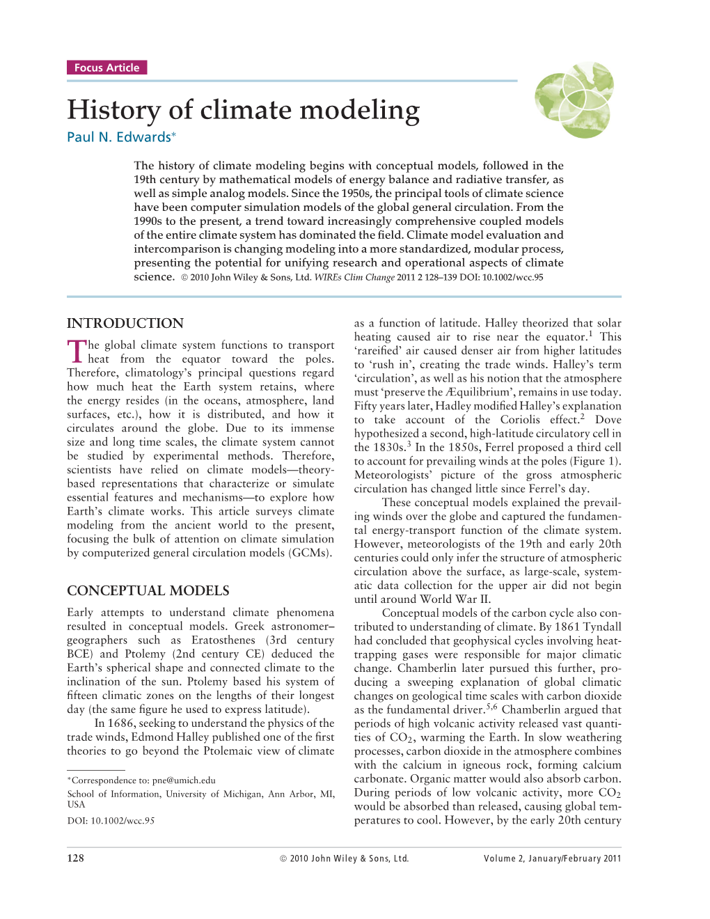 History of Climate Modeling Paul N