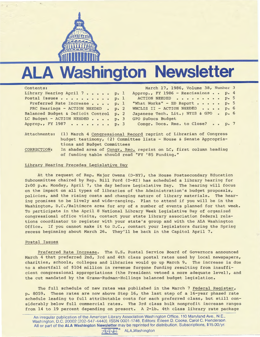 ALA Washington Newsletter