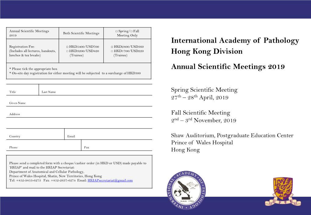 International Academy of Pathology Hong Kong Division Annual Scientific Meetings 2019