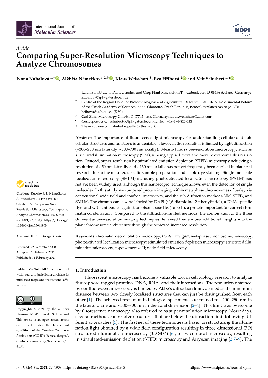 Comparing Super-Resolution Microscopy Techniques to Analyze Chromosomes