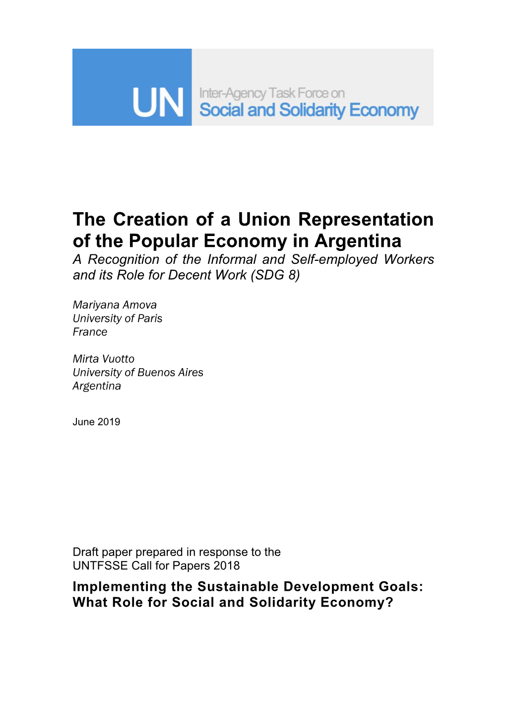 The Creation of a Union Representation of the Popular Economy in Argentina