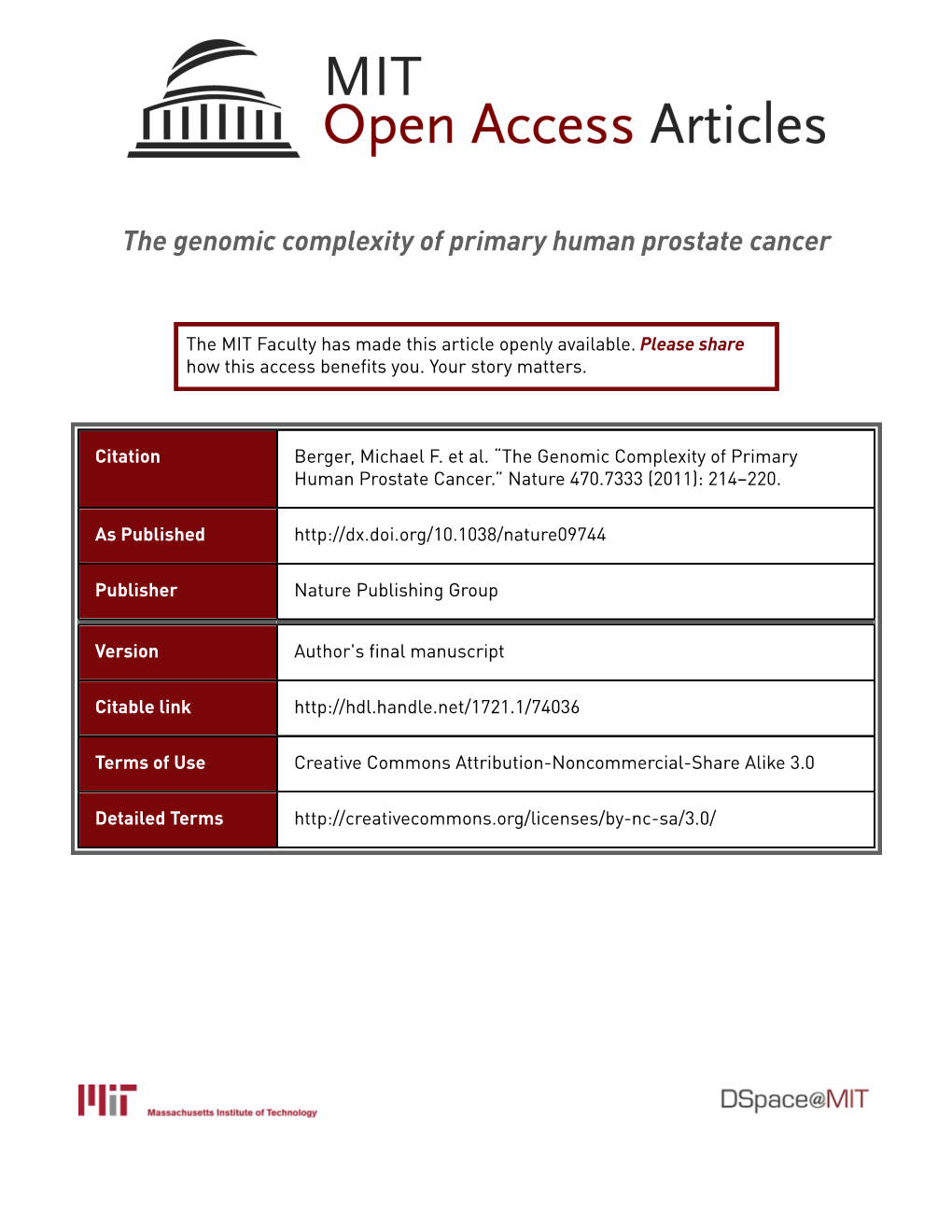 The Genomic Complexity of Primary Human Prostate Cancer