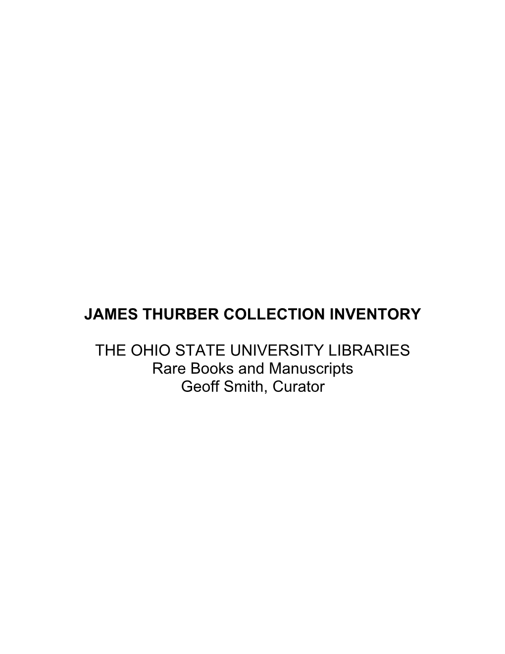 James Thurber Collection Inventory the Ohio State