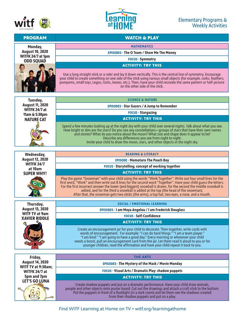 Elementary Programs & Weekly Activities