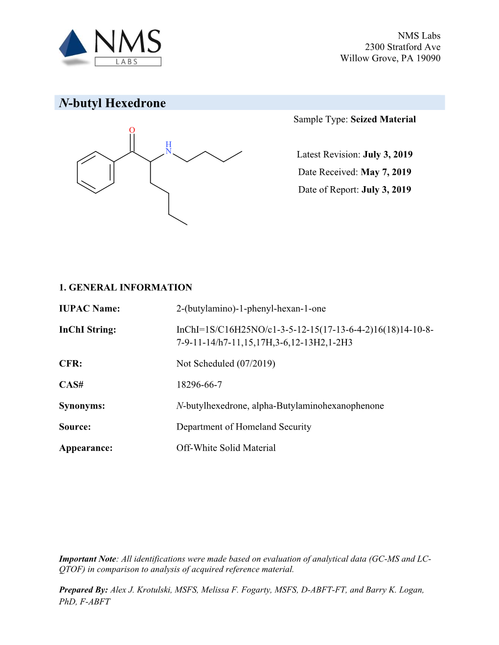 N-Butyl Hexedrone Sample Type: Seized Material