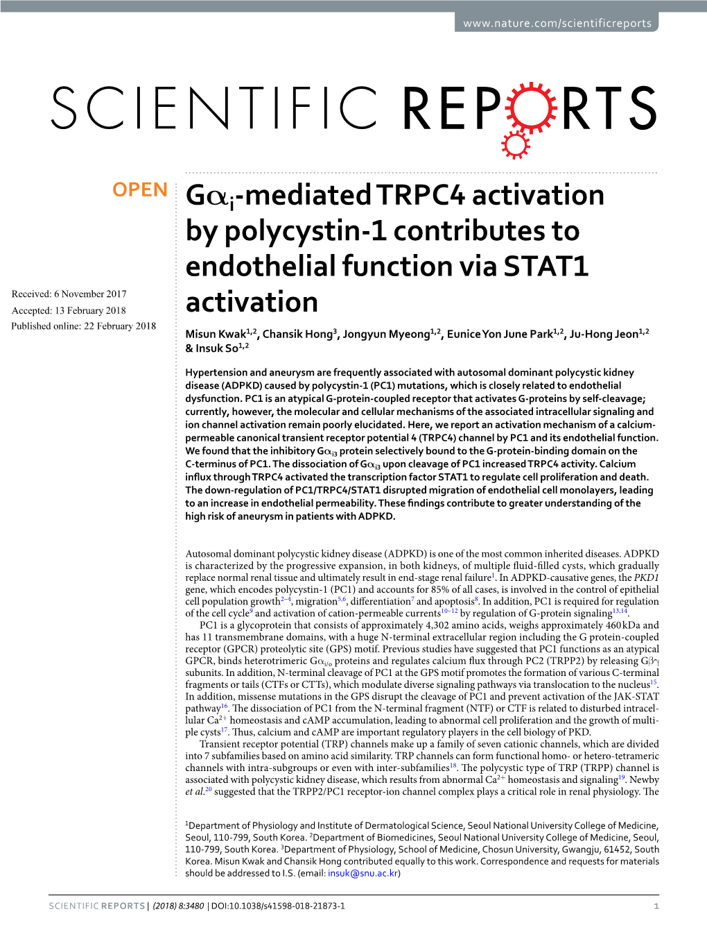 Gαi-Mediated TRPC4 Activation by Polycystin-1 Contributes To