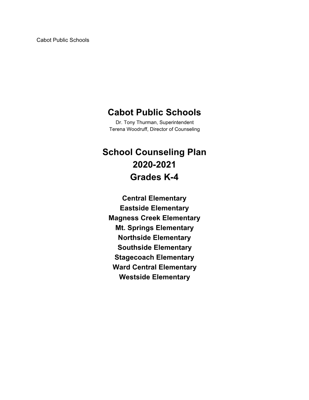 Cabot Public Schools School Counseling Plan 2020-2021