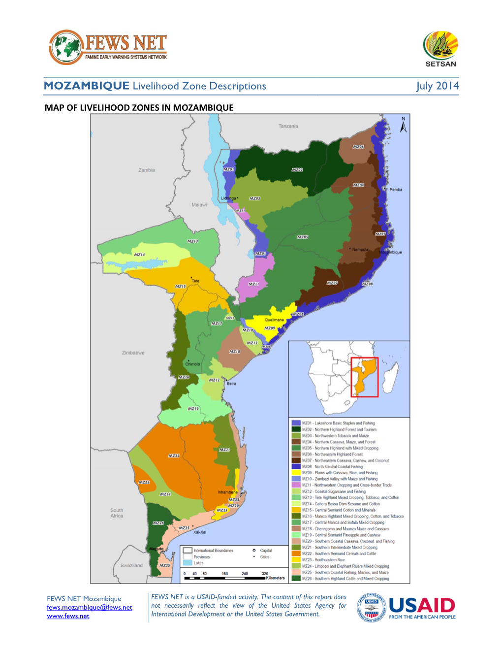 MOZAMBIQUE Livelihood Zone Descriptions July 2014
