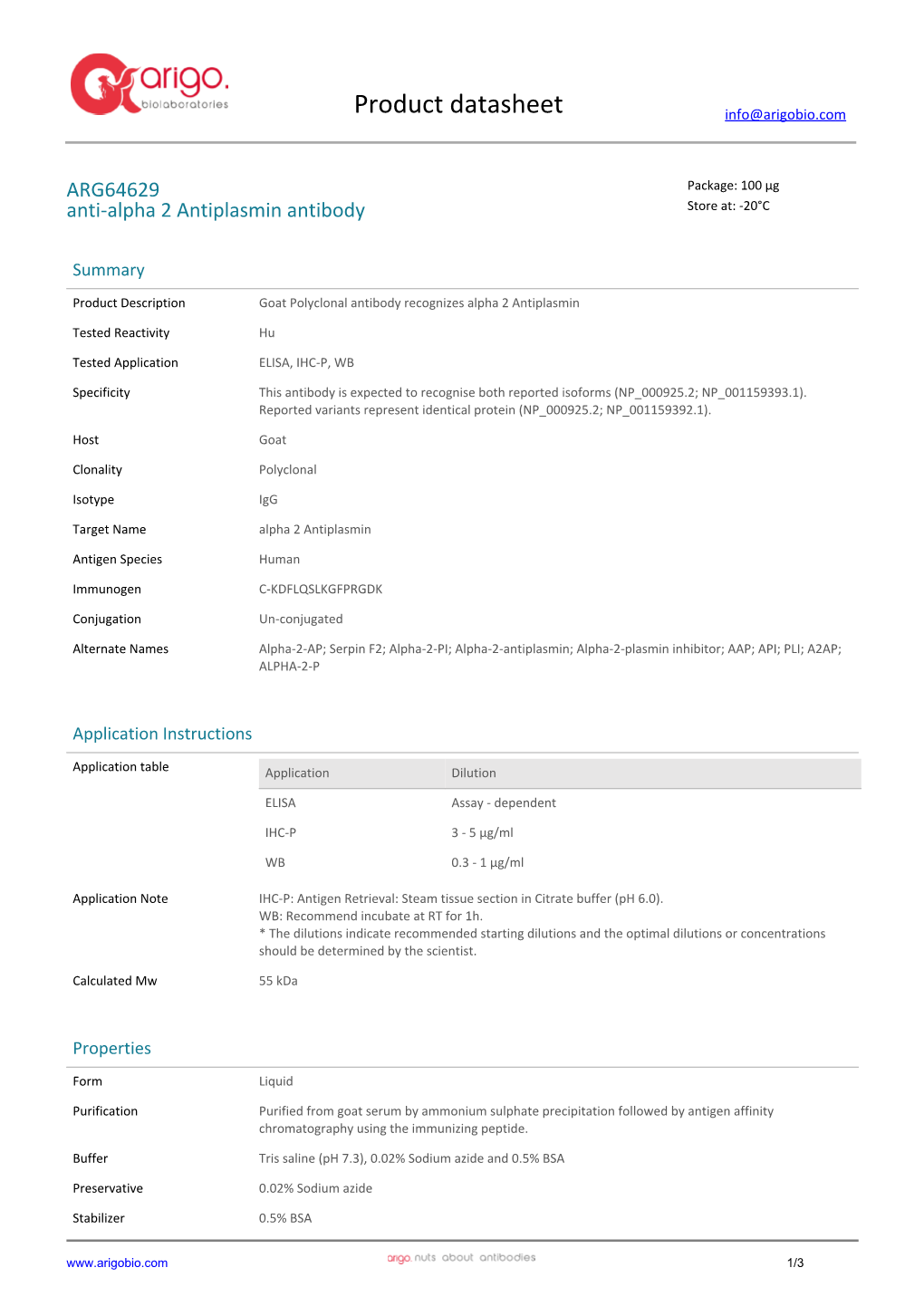 Anti-Alpha 2 Antiplasmin Antibody (ARG64629)