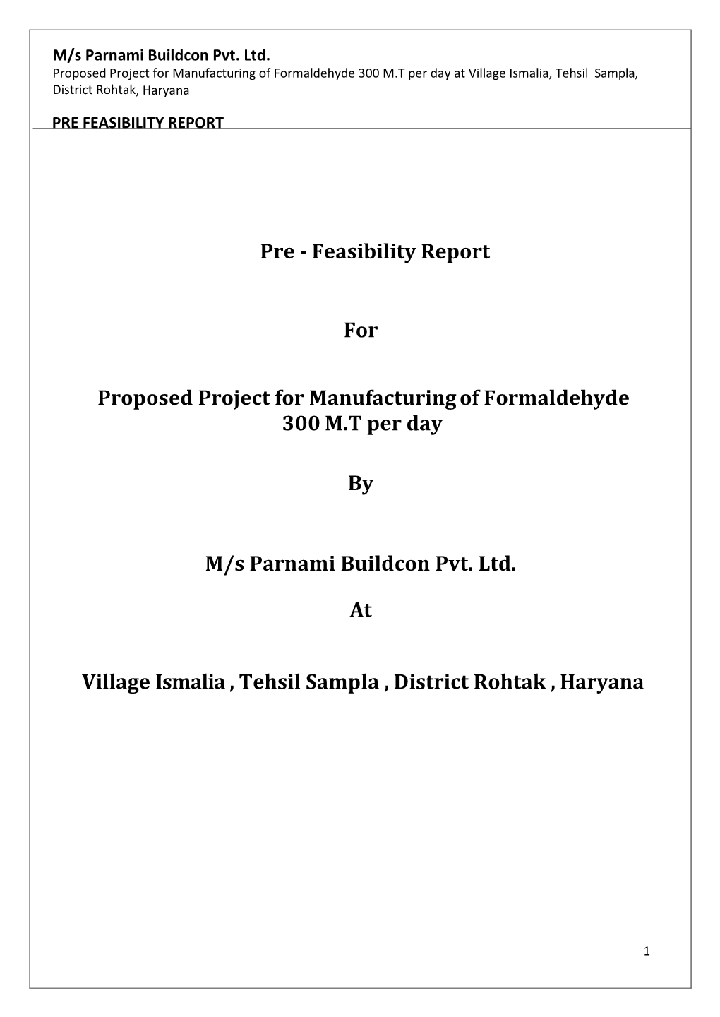Pre Feasibility Report