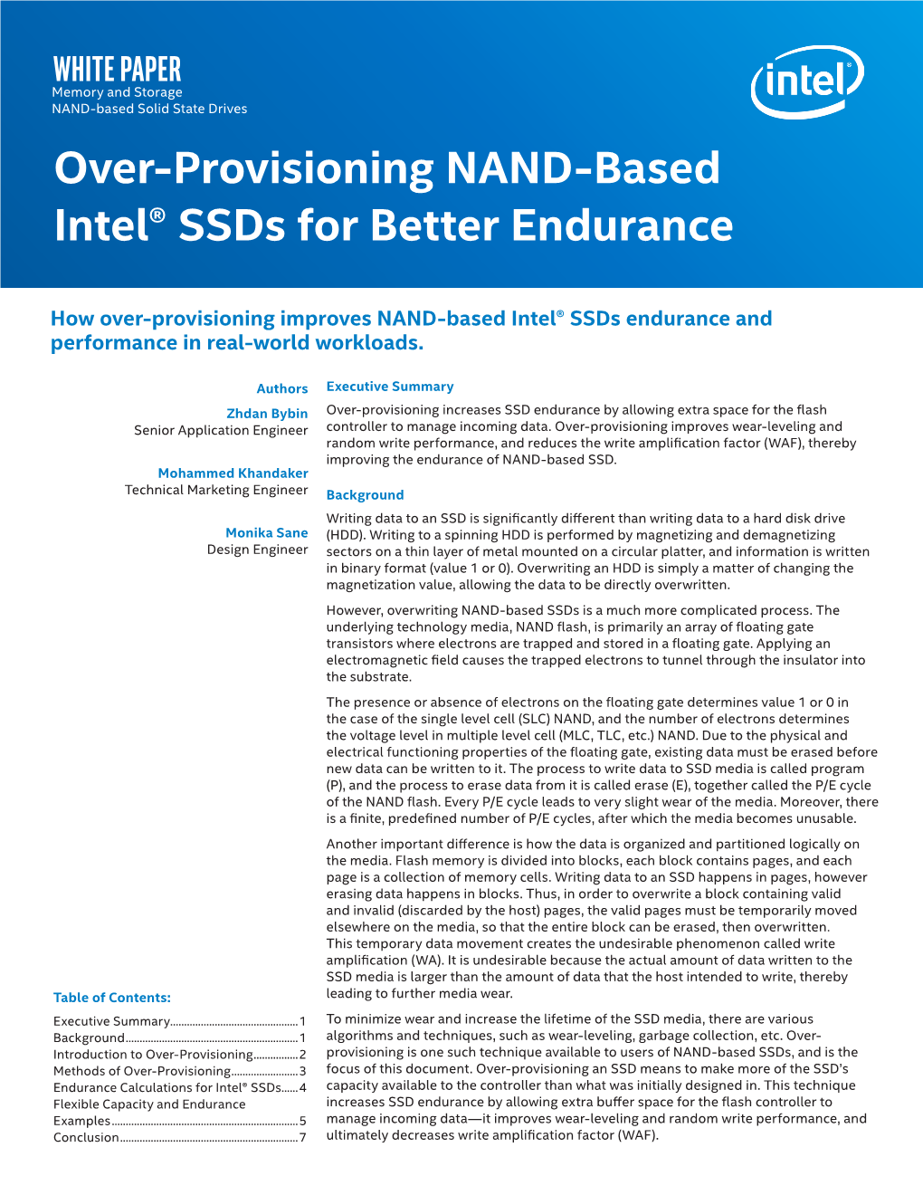 Over-Provisioning NAND-Based Intel® Ssds for Better Endurance