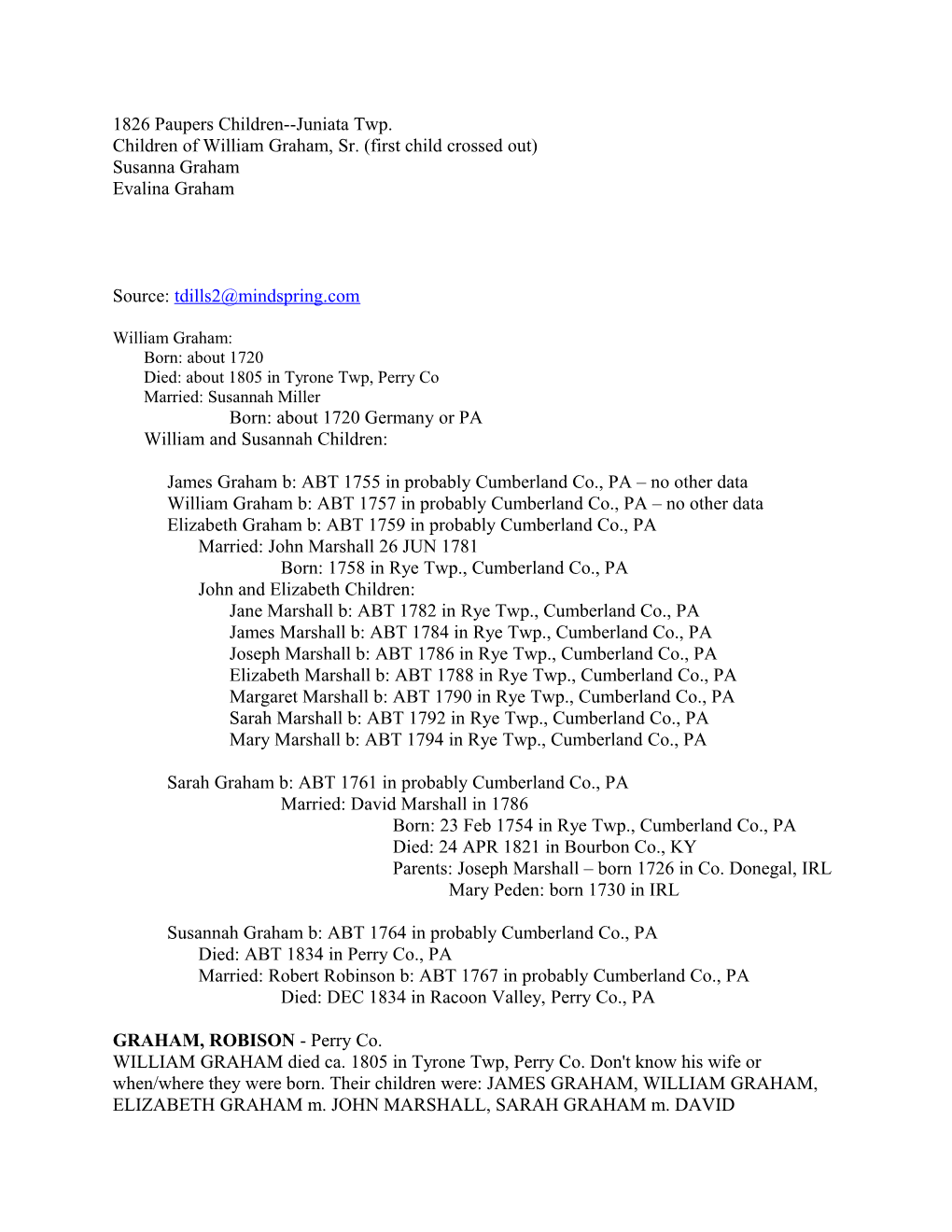 William Graham 1790 Cumberland County Census Sheet 2 s1