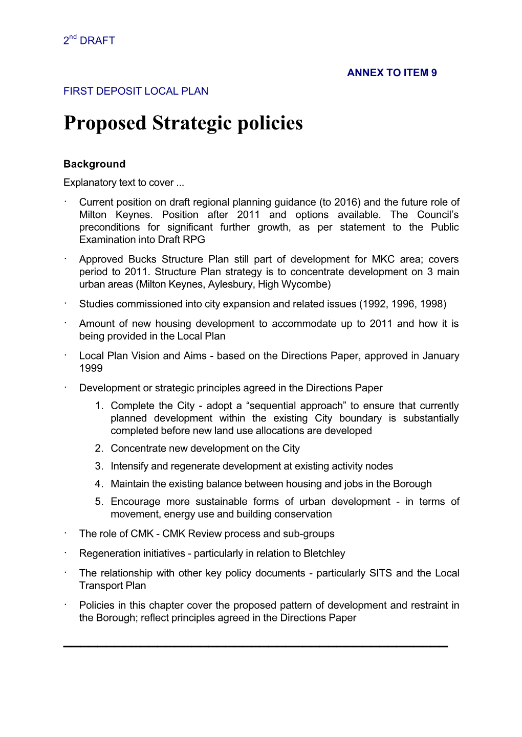 Proposed Strategic Policies