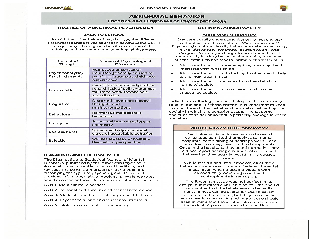 ABNORMAL BEHAVIOR Theories and Diagnoses of Psychopathology THEORIES of ABNORMAL PSYCHOLOGY DEFINING ABNORMALITY