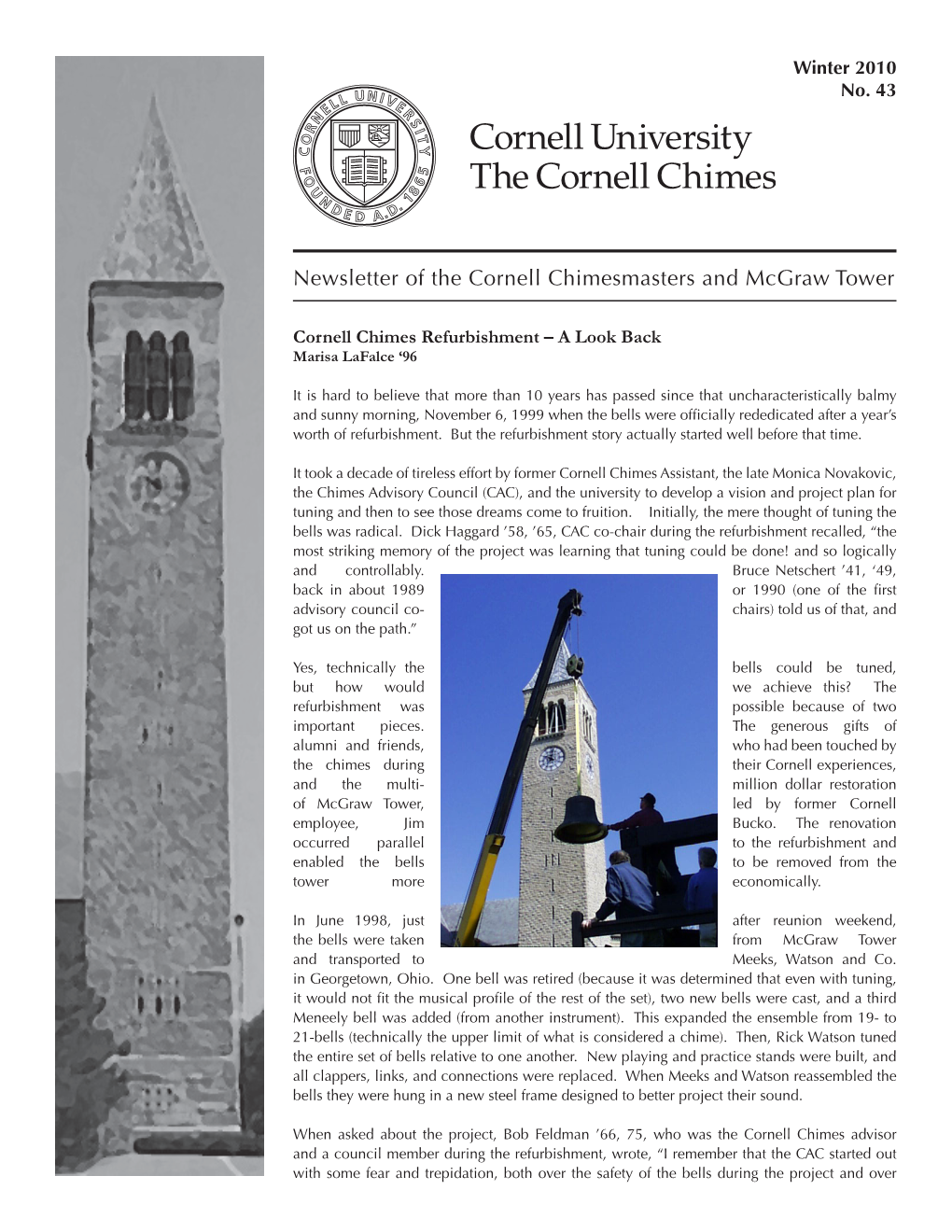 Newsletter of the Cornell Chimesmasters and Mcgraw Tower