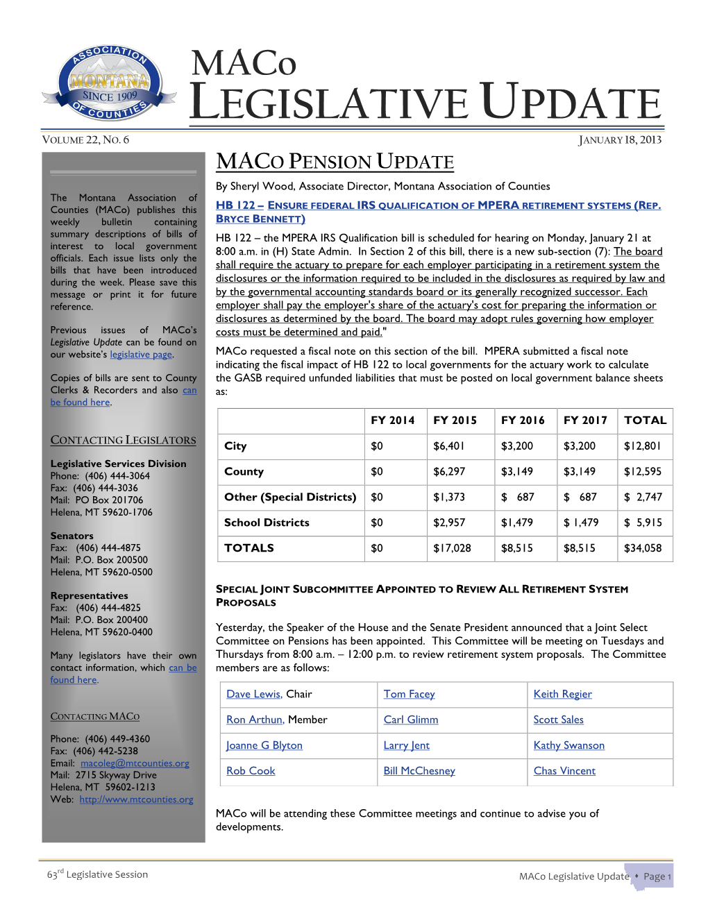 Maco LEGISLATIVE UPDATE VOLUME 22, NO