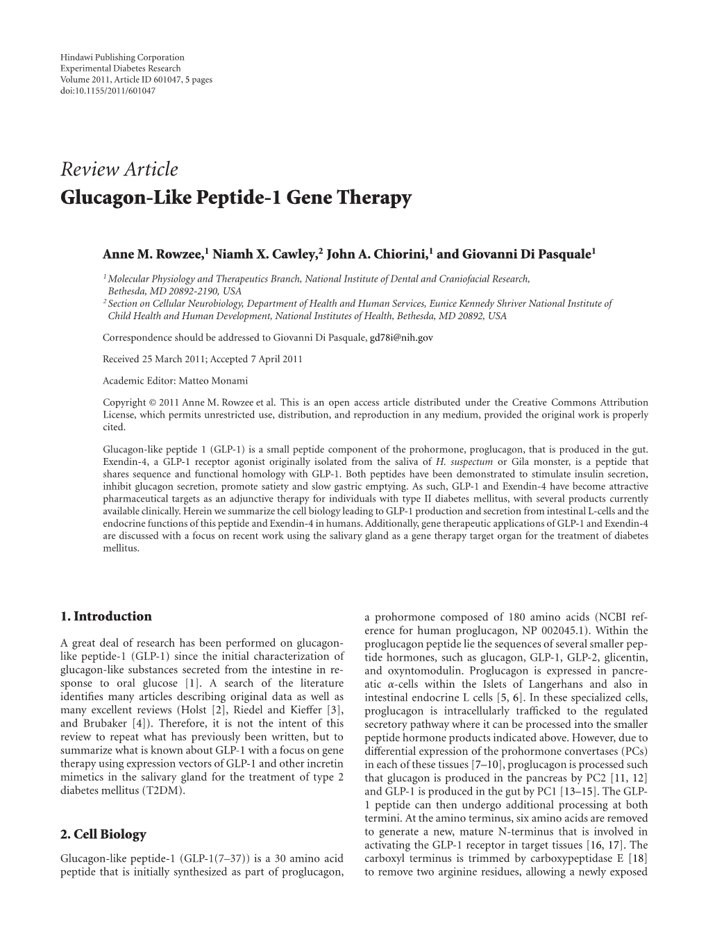 Review Article Glucagon-Like Peptide-1 Gene Therapy