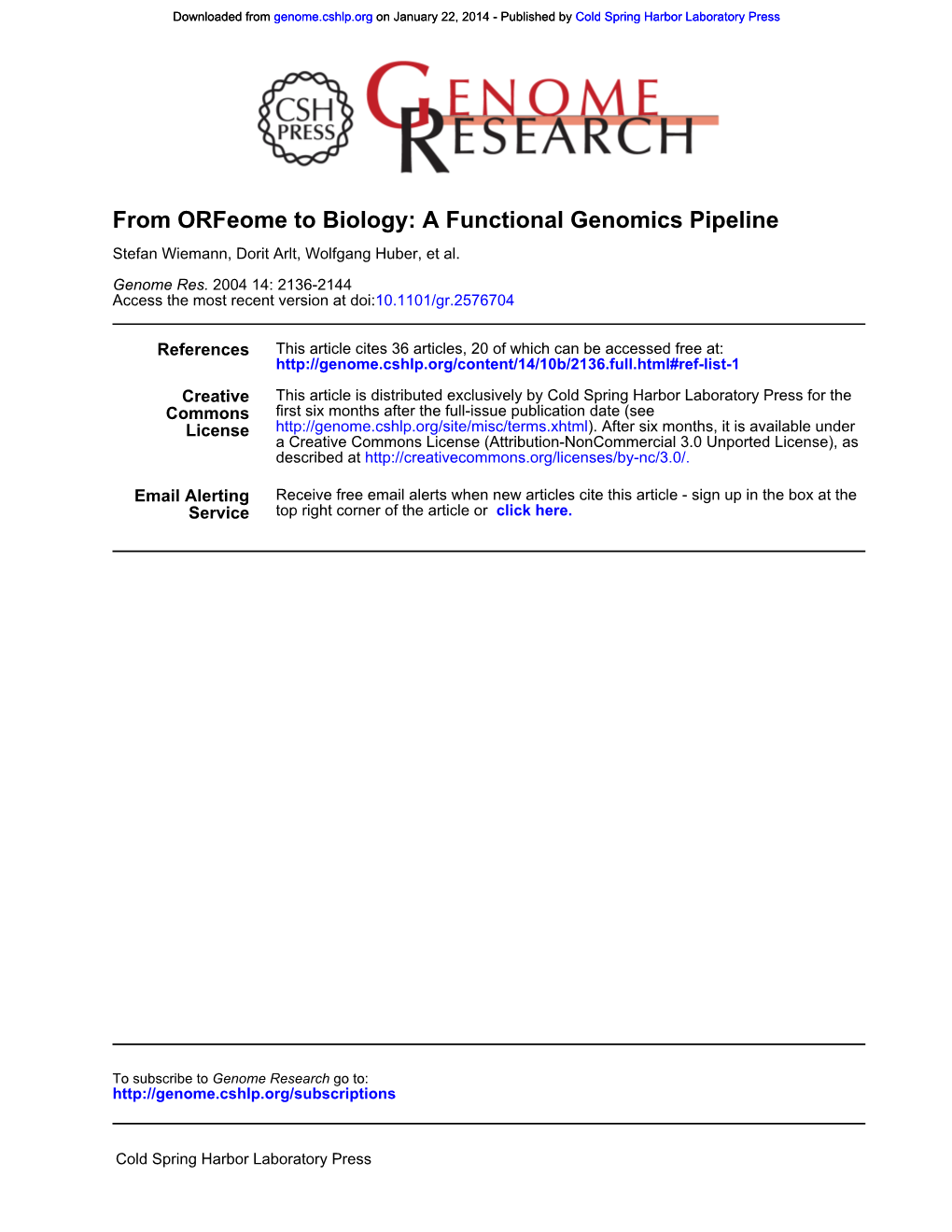 From Orfeome to Biology: a Functional Genomics Pipeline