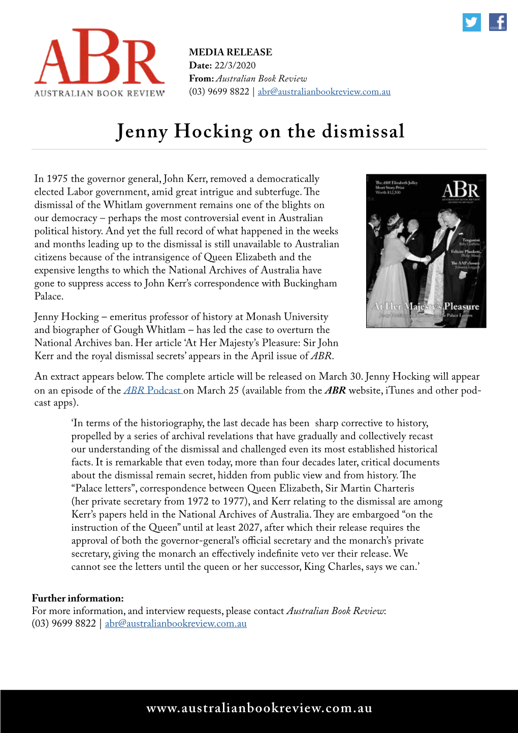 Jenny Hocking on the Dismissal