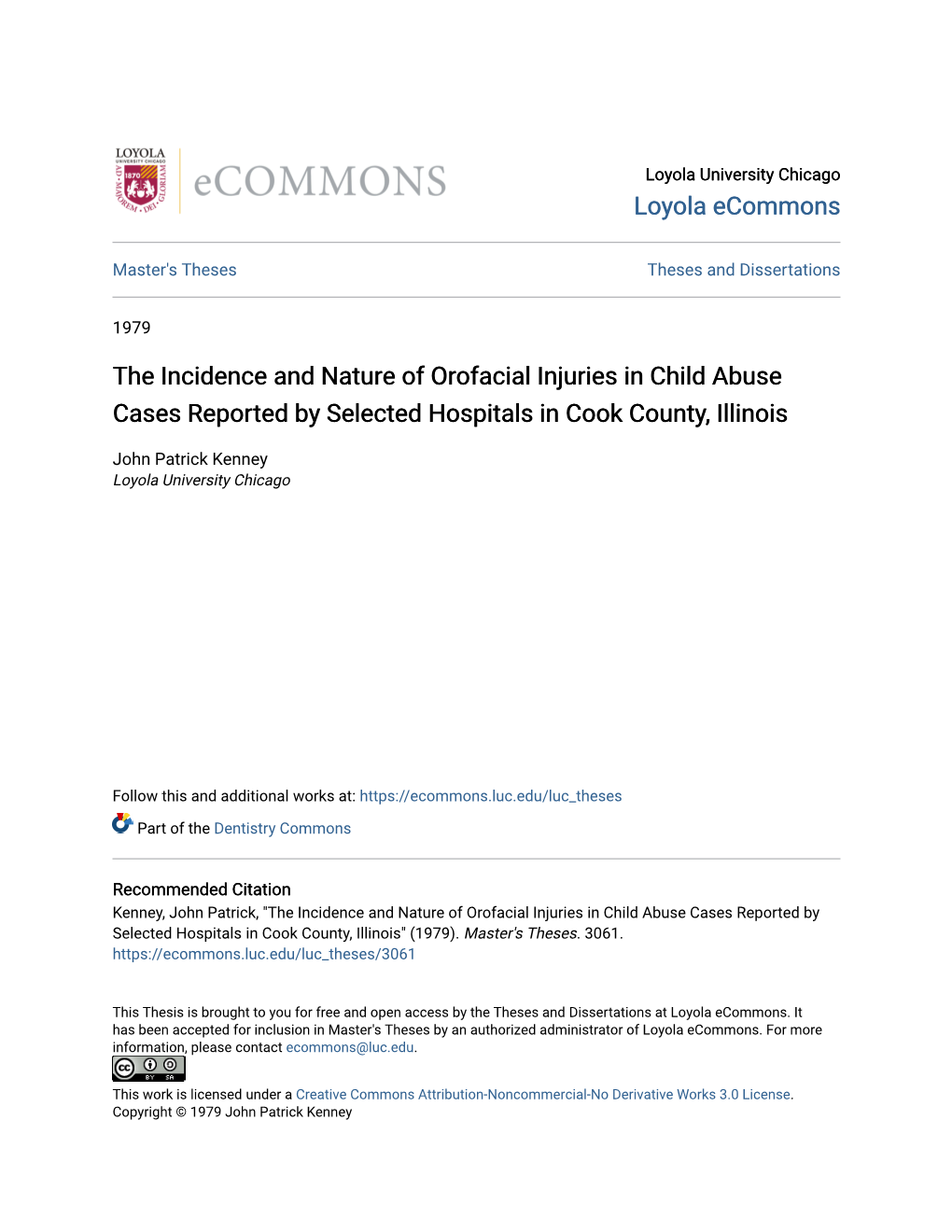 The Incidence and Nature of Orofacial Injuries in Child Abuse Cases Reported by Selected Hospitals in Cook County, Illinois