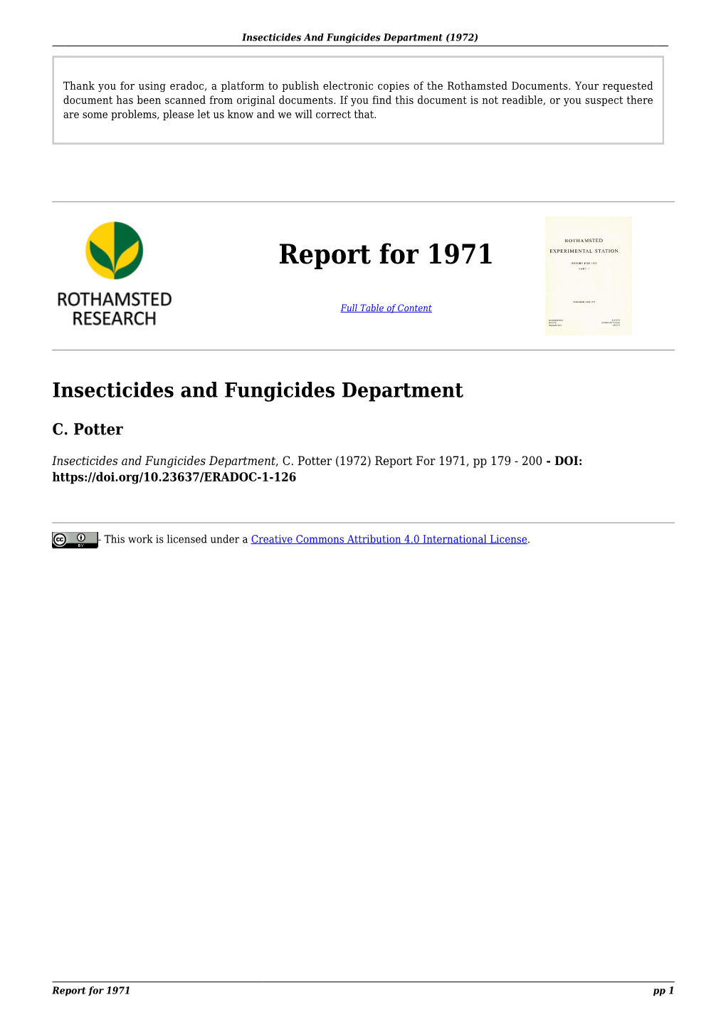 Report for 1971