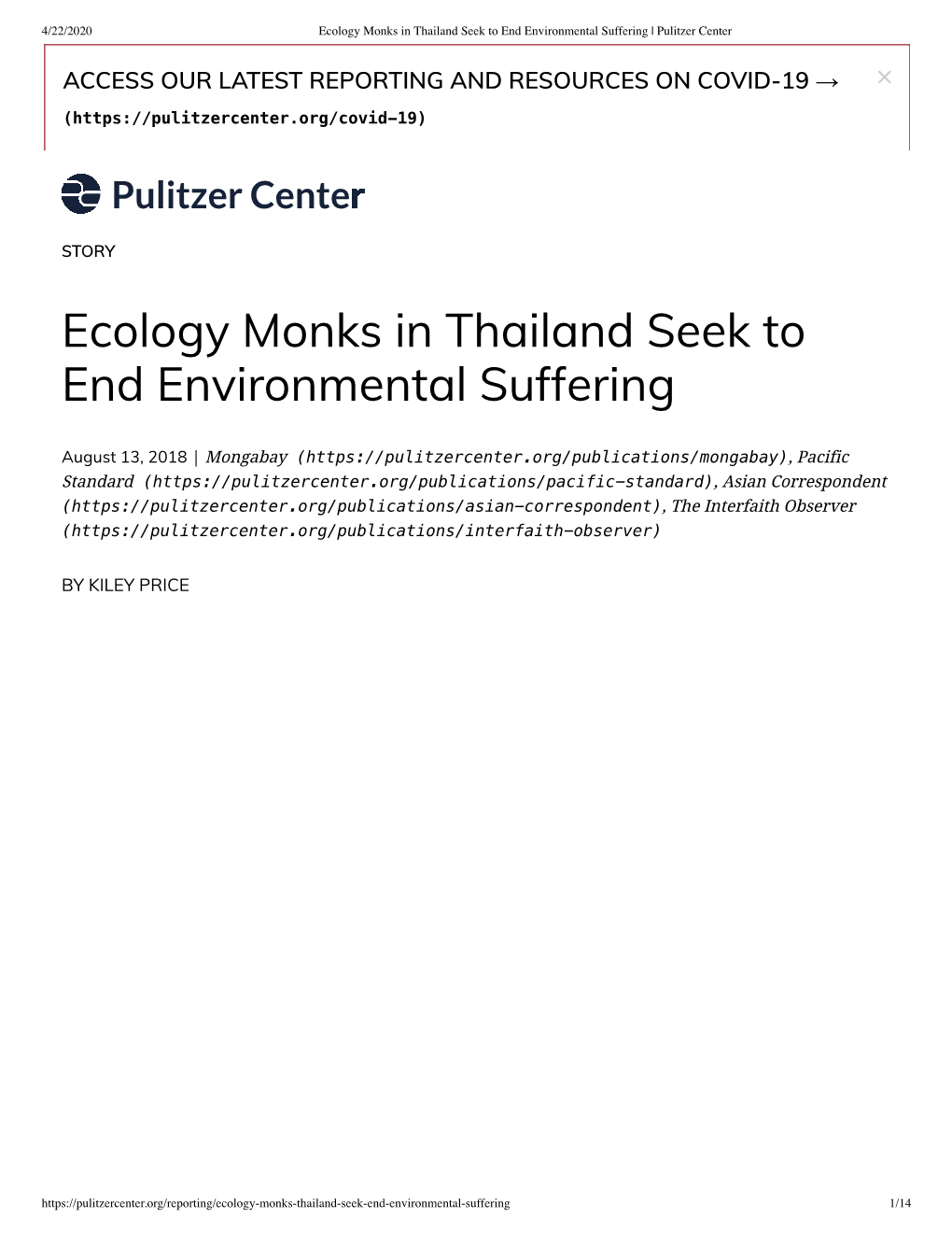 Ecology Monks in Thailand Seek to End Environmental Suffering | Pulitzer Center