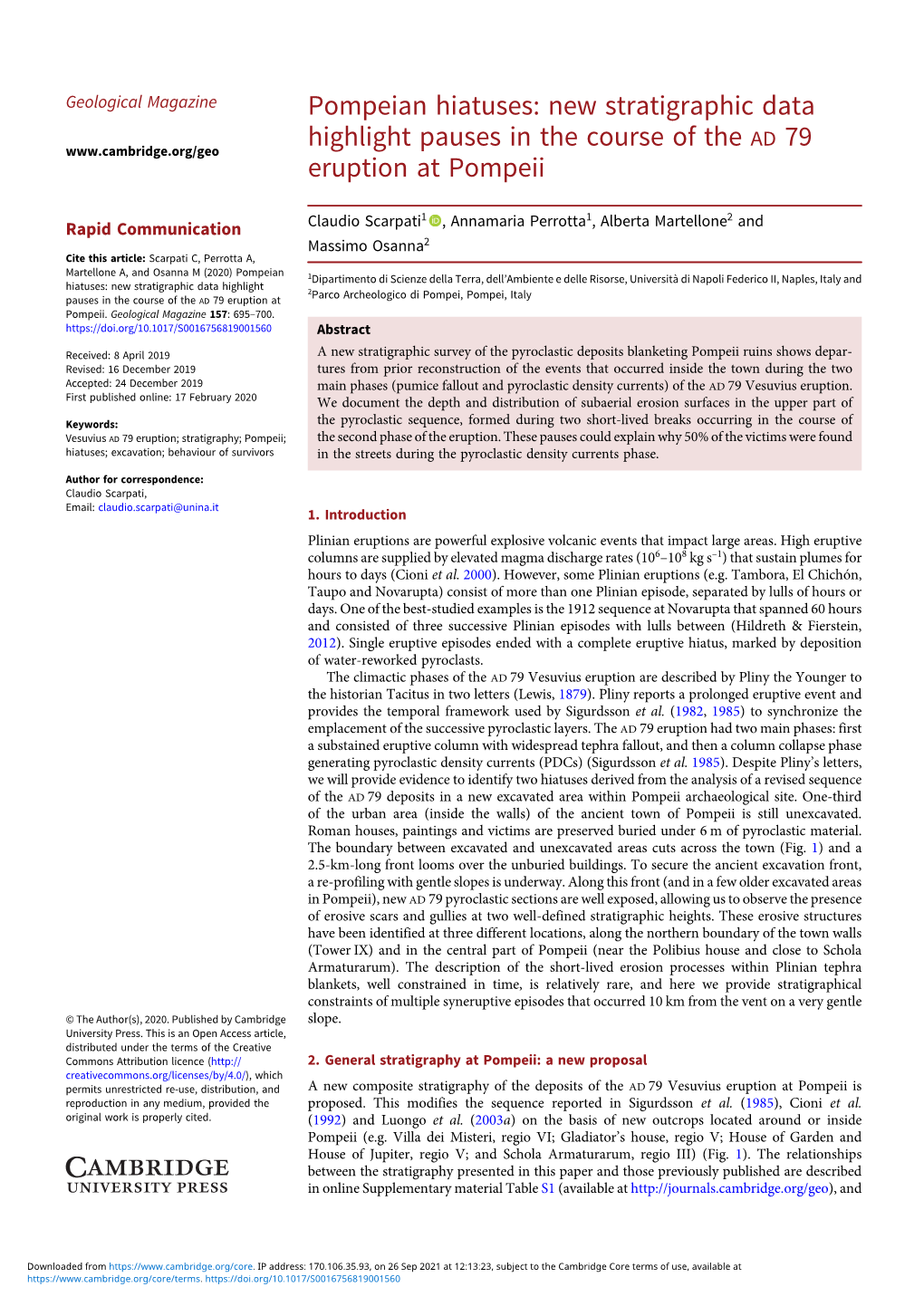 New Stratigraphic Data Highlight Pauses in the Course of the Ad 79