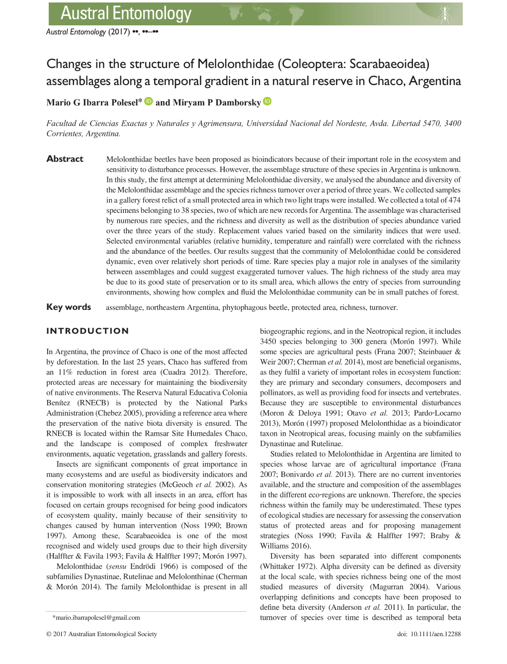 Changes in the Structure of Melolonthidae (Coleoptera