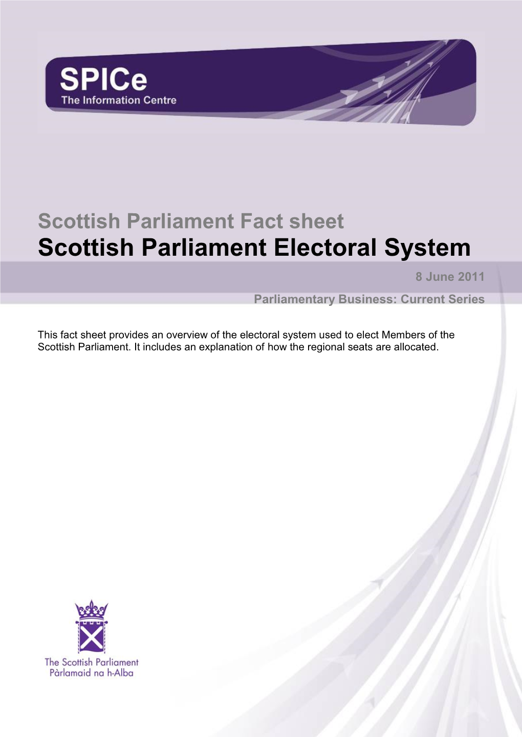 Electoral System 8 June 2011 Parliamentary Business: Current Series