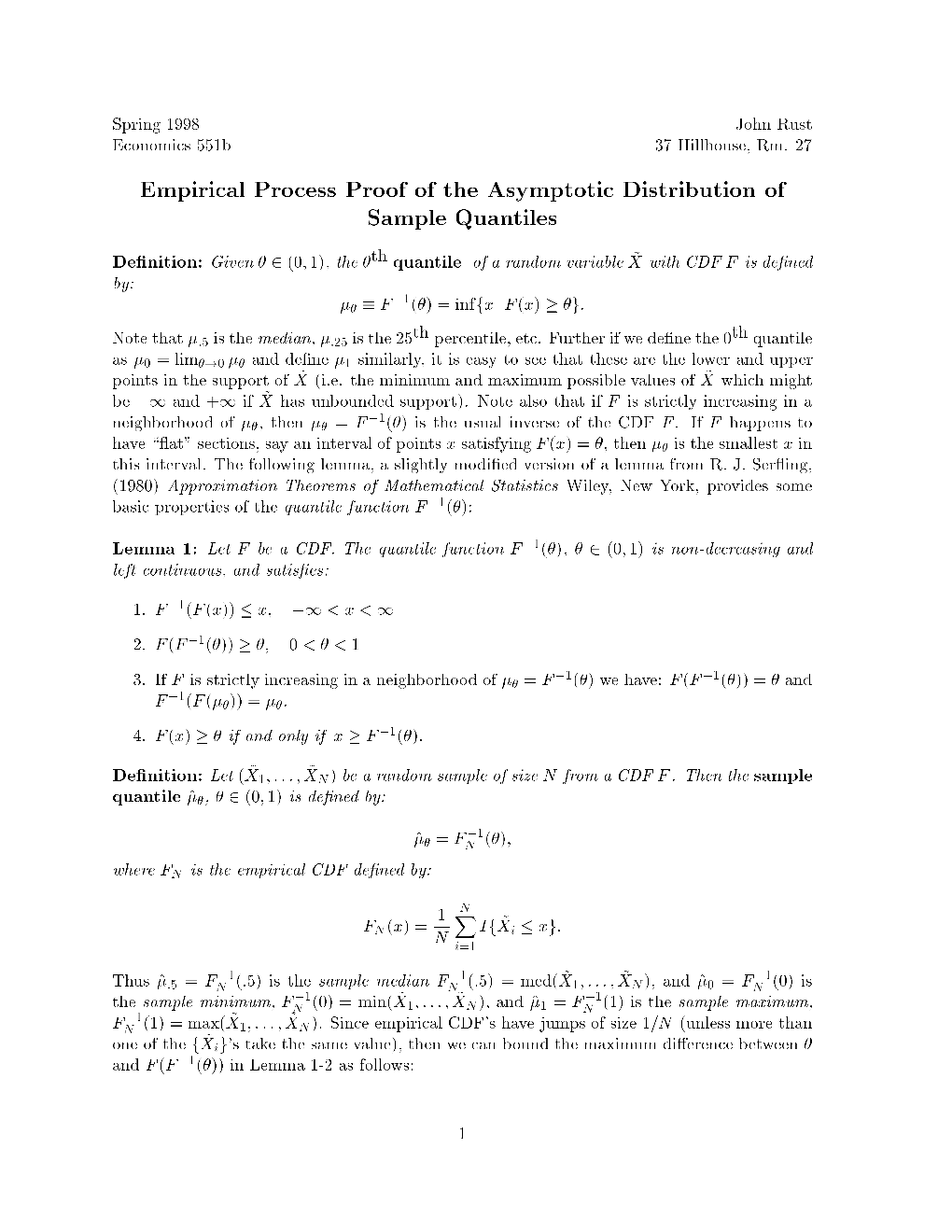 Empirical Process Proof of the Asymptotic Distribution of Sample