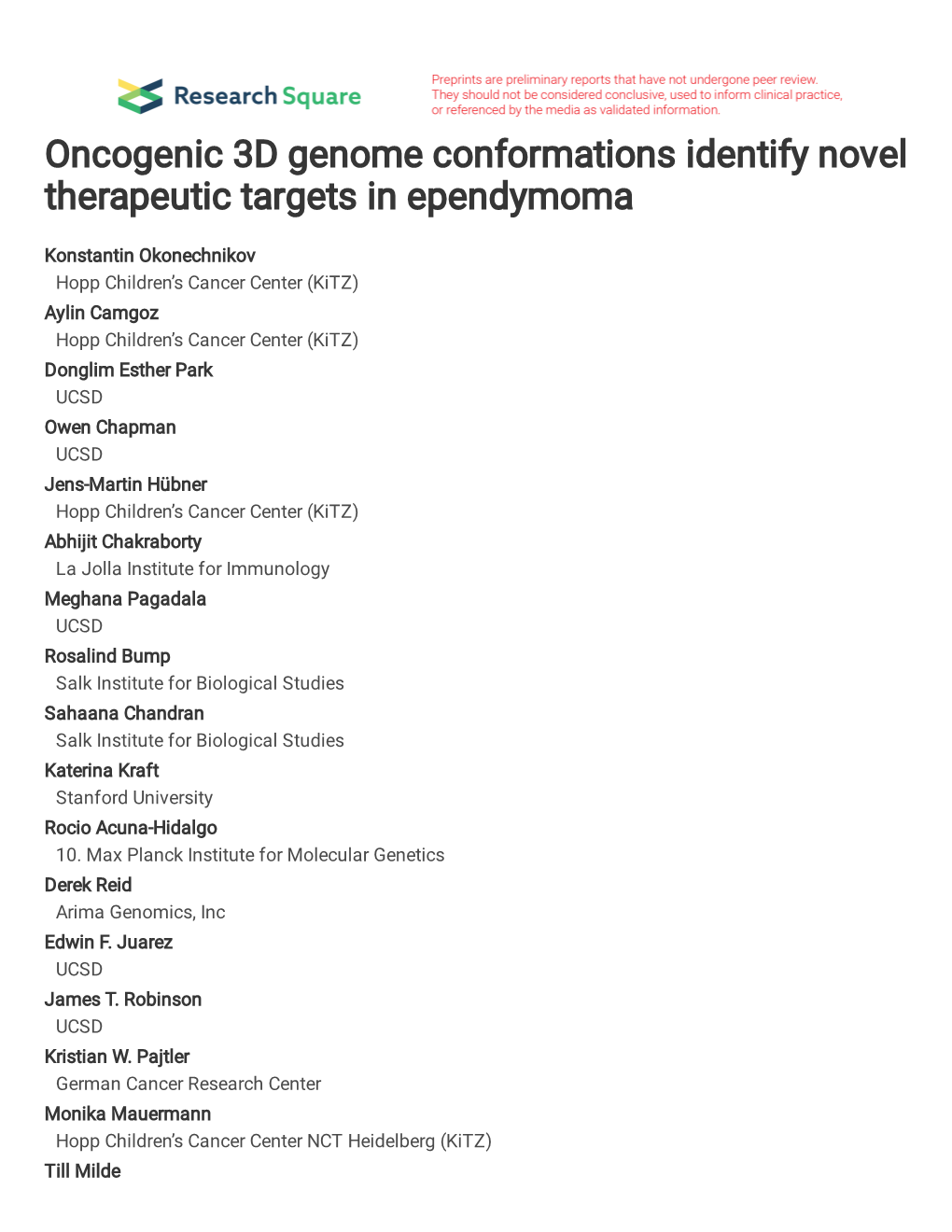 Oncogenic 3D Genome Conformations Identify Novel Therapeutic Targets in Ependymoma
