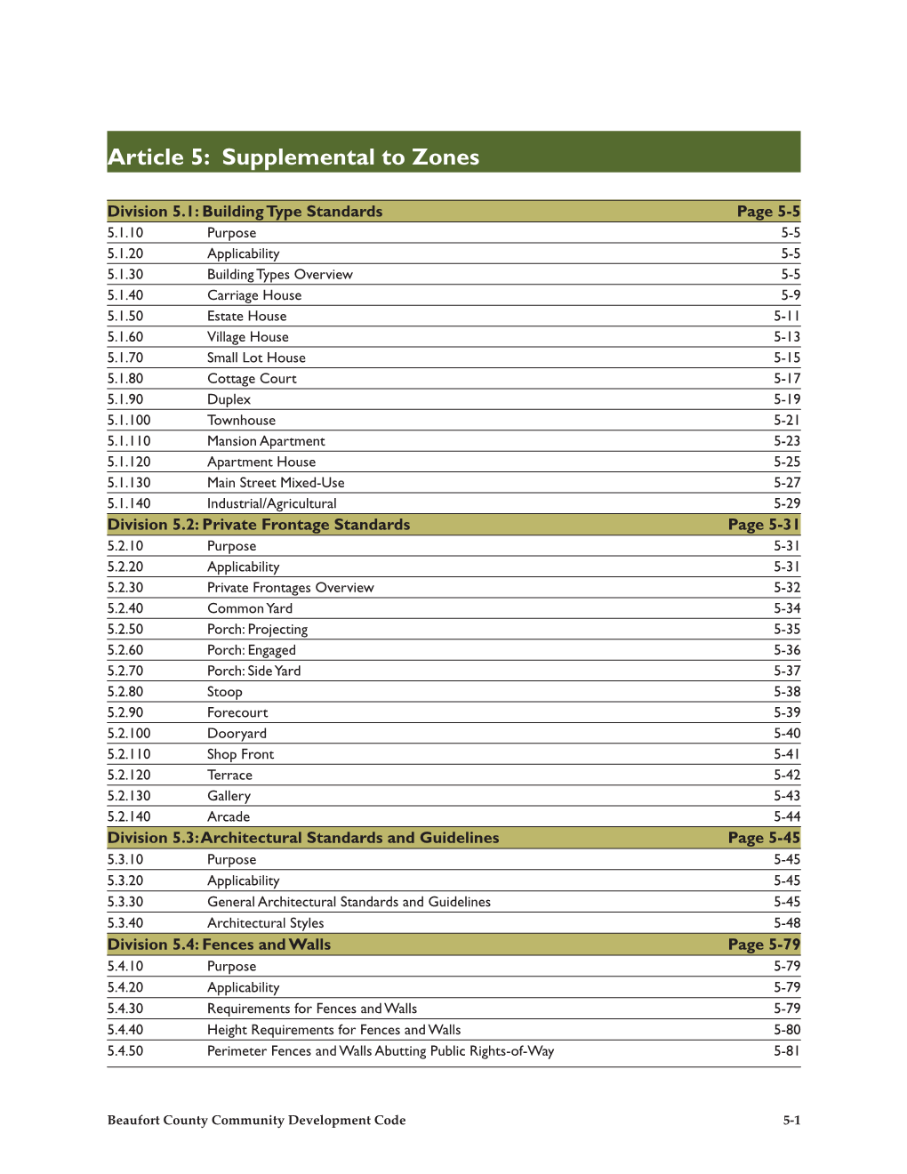 Article 5: Supplemental to Zones