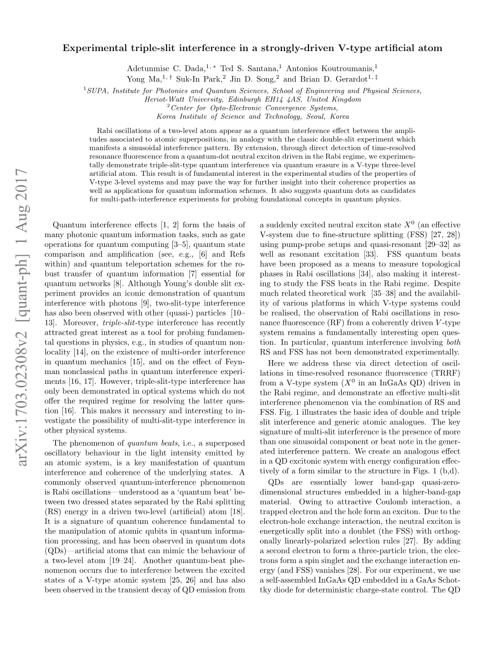 Experimental Triple-Slit Interference in a Strongly-Driven V-Type Artificial Atom