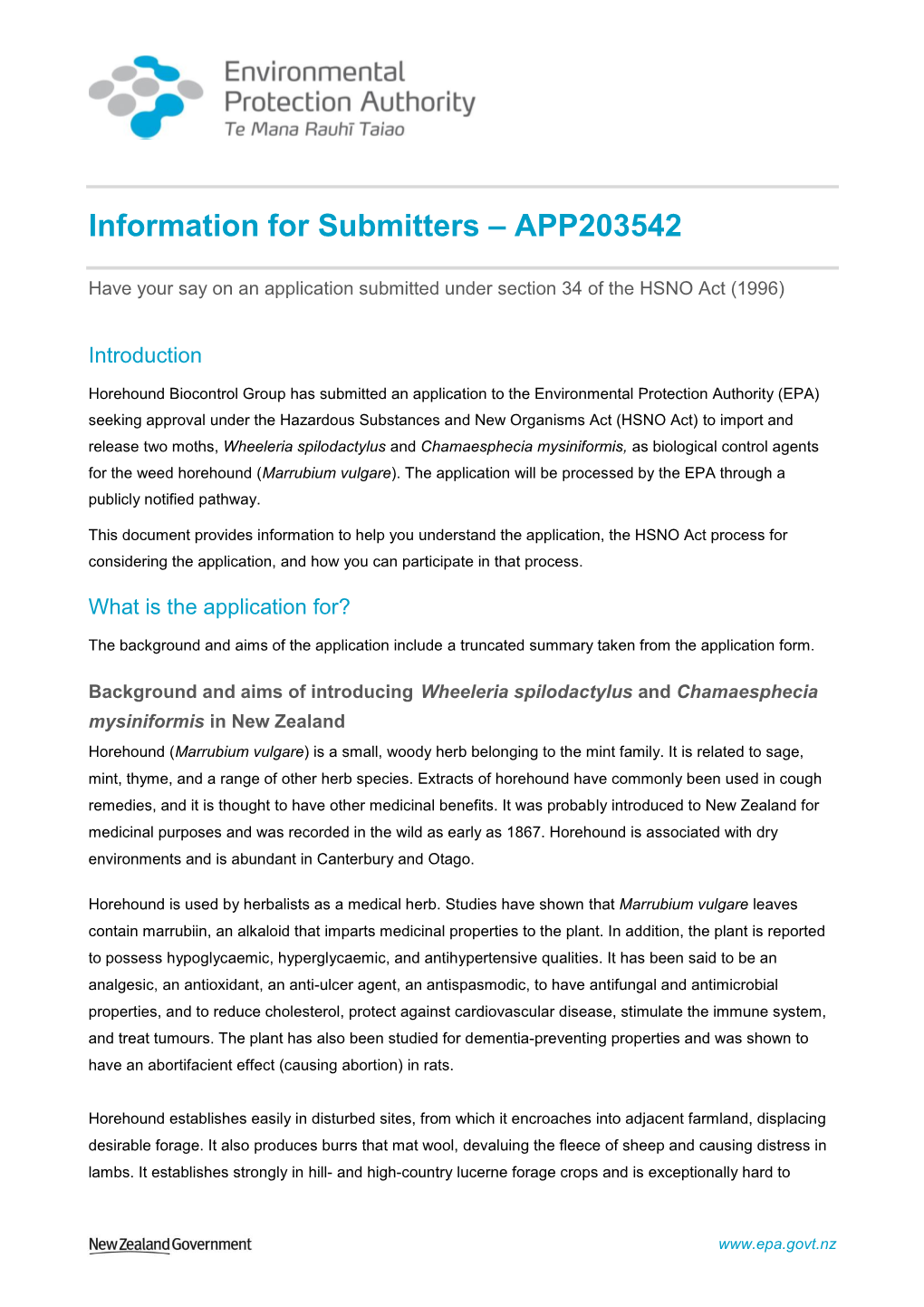 Information for Submitters – APP203542