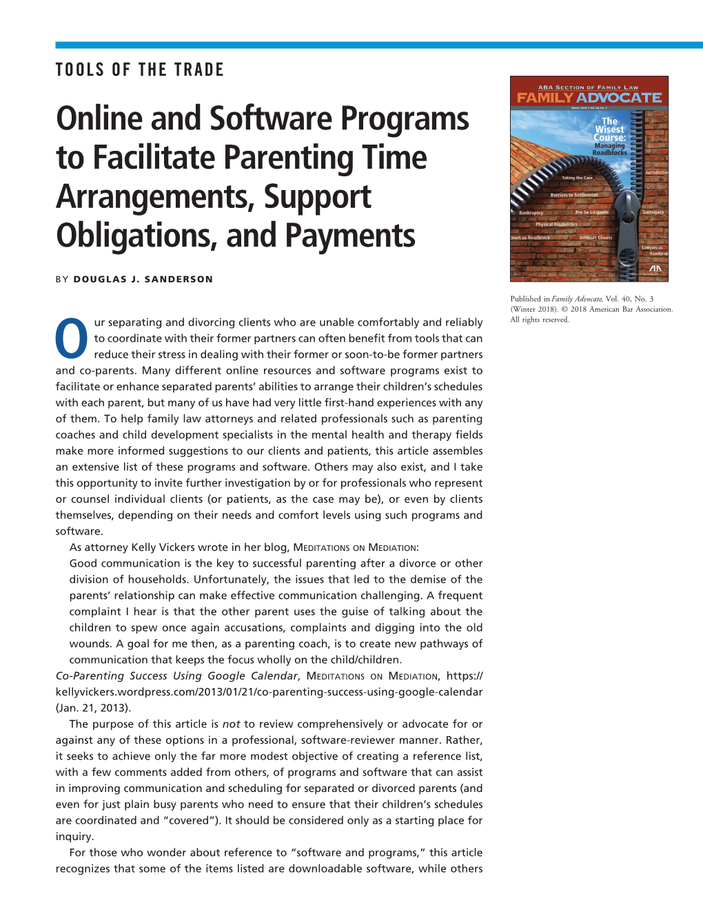 Online and Software Programs to Facilitate Parenting Time Arrangements, Support Obligations, and Payments