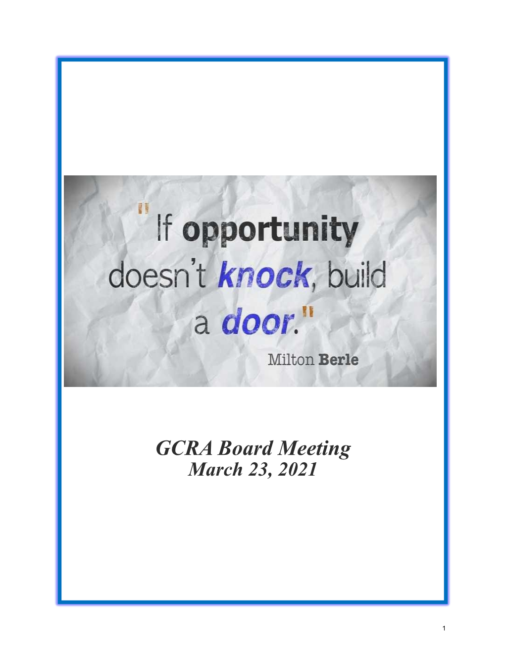 GCRA Board Meeting March 23, 2021