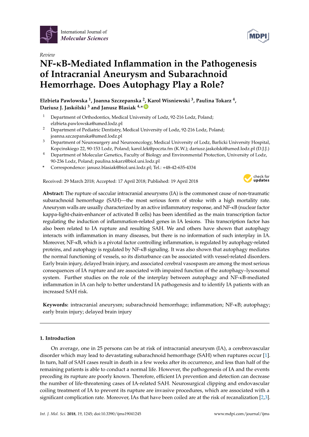 NF-Κb-Mediated Inflammation in the Pathogenesis of Intracranial