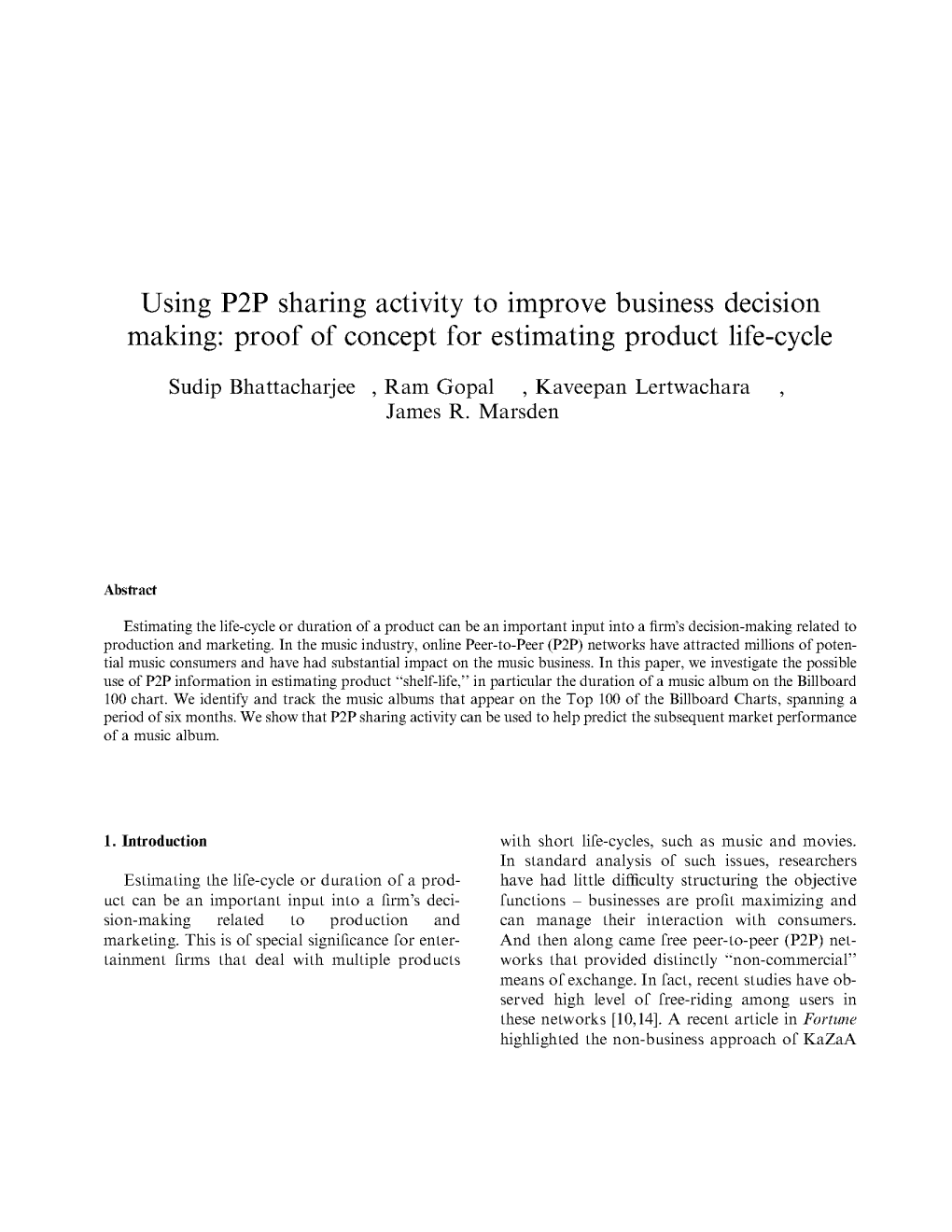 Using P2P Sharing Activity to Improve Business Decision Making: Proof of Concept for Estimating Product Life-Cycle