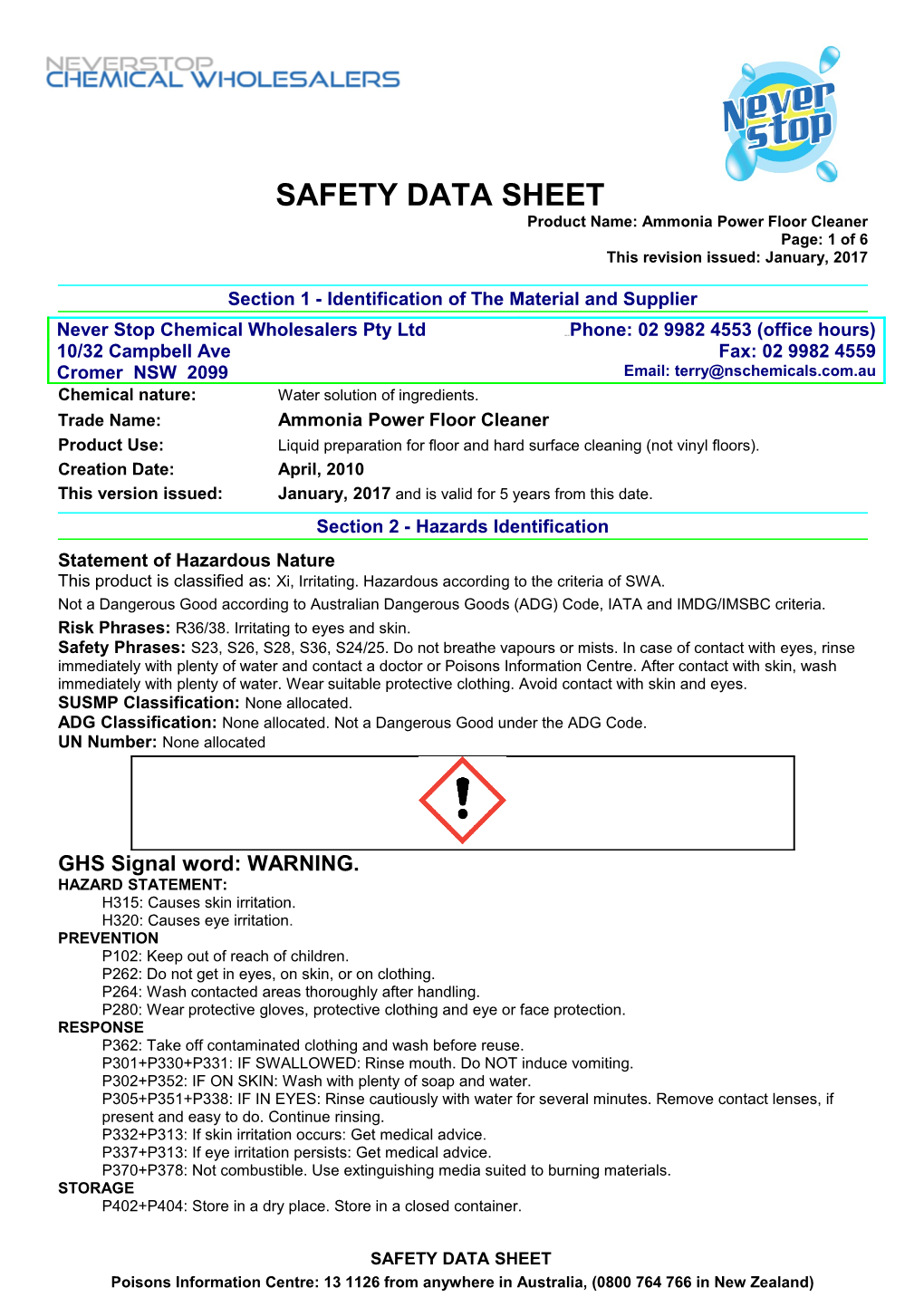 Ammonia Power Floor Cleaner