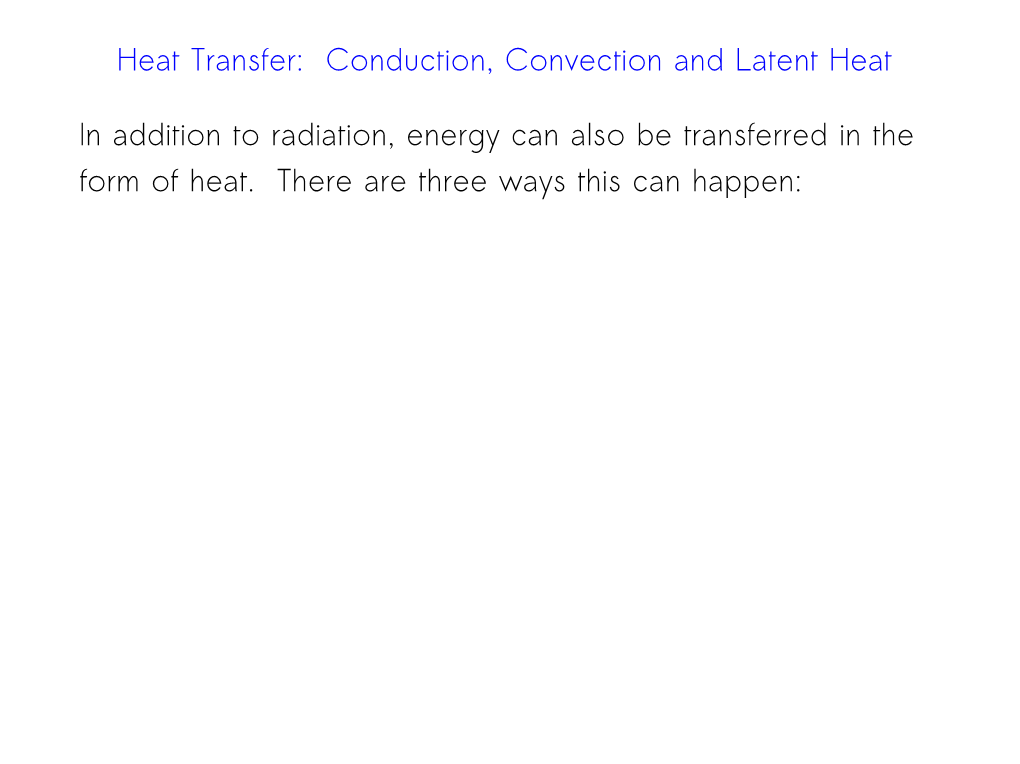 Heat Transfer: Conduction, Convection and Latent Heat in Addition to Radiation, Energy Can Also Be Transferred in the Form of H