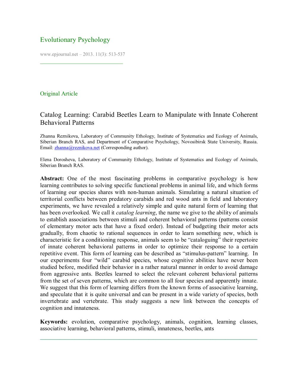 Carabid Beetles Learn to Manipulate with Innate Coherent Behavioral Patterns