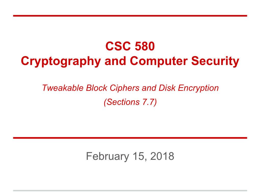 CSC 580 Cryptography and Computer Security