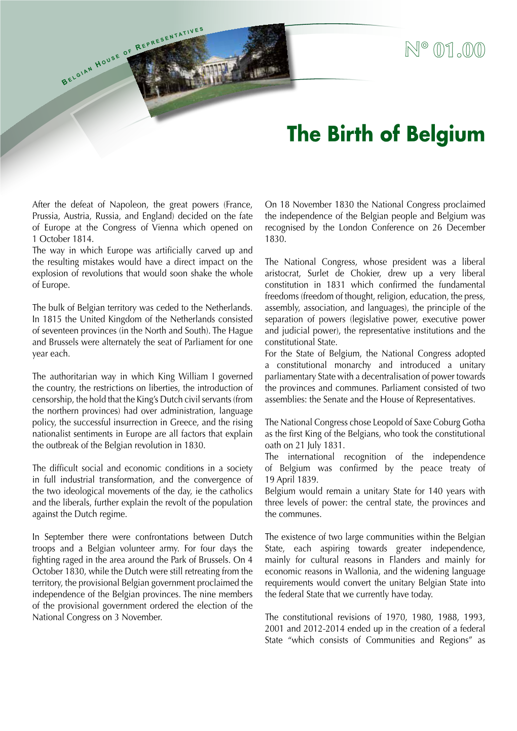 N° 01.00 the Birth of Belgium