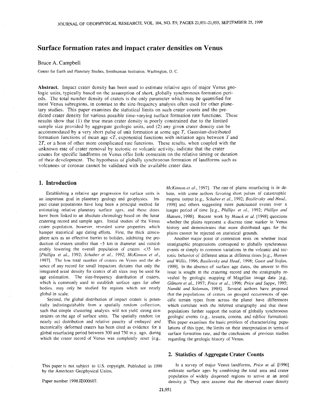 Surface Formation Rates and Impact Crater Densities on Venus