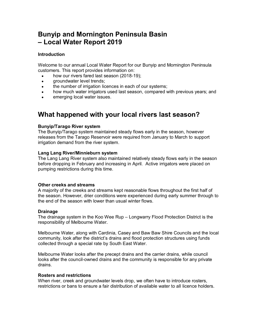 Mitchell River Basin – Local Water Report 2011