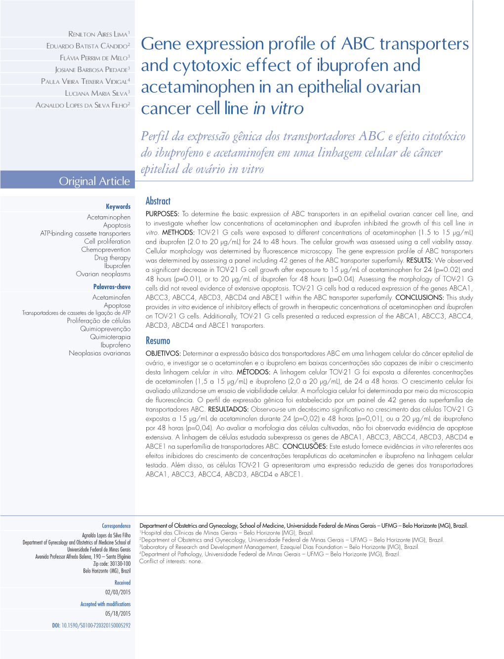 Gene Expression Profile of ABC Transporters and Cytotoxic Effect of Ibuprofen and Acetaminophen in an Epithelial Ovarian Cancer Cell Line in Vitro